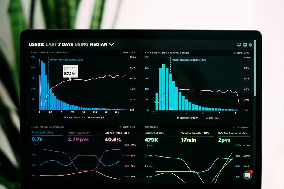 Team reviewing streaming performance graphs on dual monitors